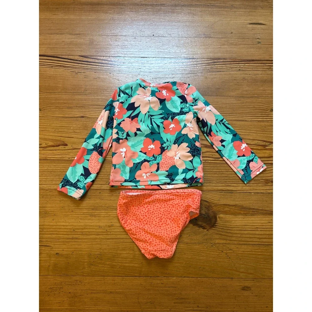 Just One You Rash Guard Set Kids Teal Floral Long‎ Sleeve Swimsuit SIZE 2T